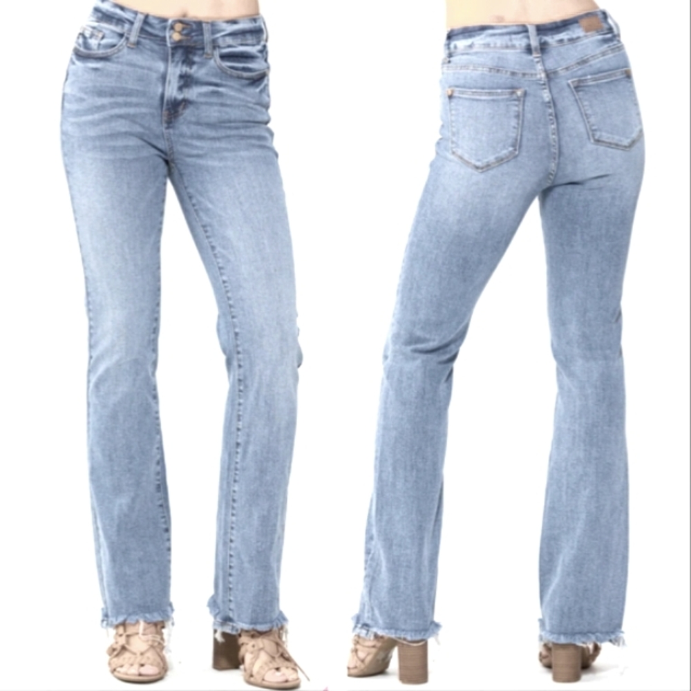 Judy Blue High Waist Double Button Fray Hem Boot Leg Jeans Women's Sz 31